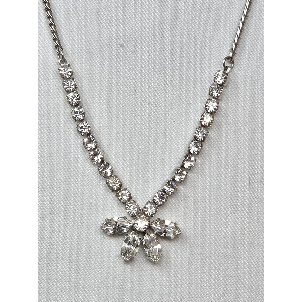 Kramer New York Rhinestone Tennis Necklace Women 15in Silver Tone Vintage Choker
